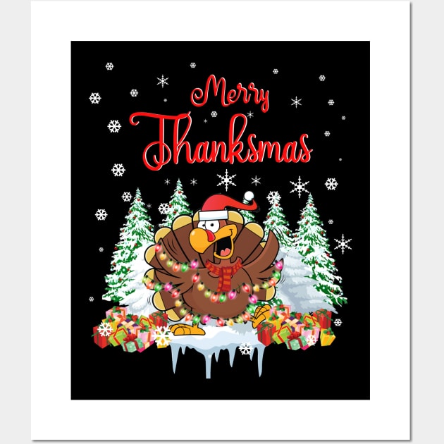 Funny Merry Thanksmas TShirt Thanksgiving Christmas Wall Art by schaefersialice